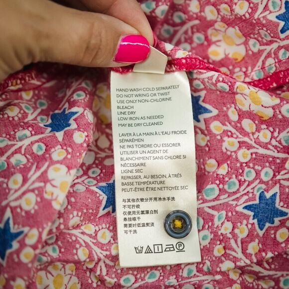 Maeve Anthropologie Size 6 Marisol Pink Floral Star Print V Neck Button Down Top - Picture 5 of 7